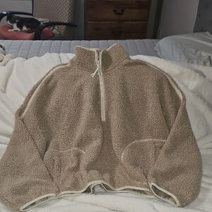 Cozy Half-Zip Sherpa V-Neck Sweater - Beige